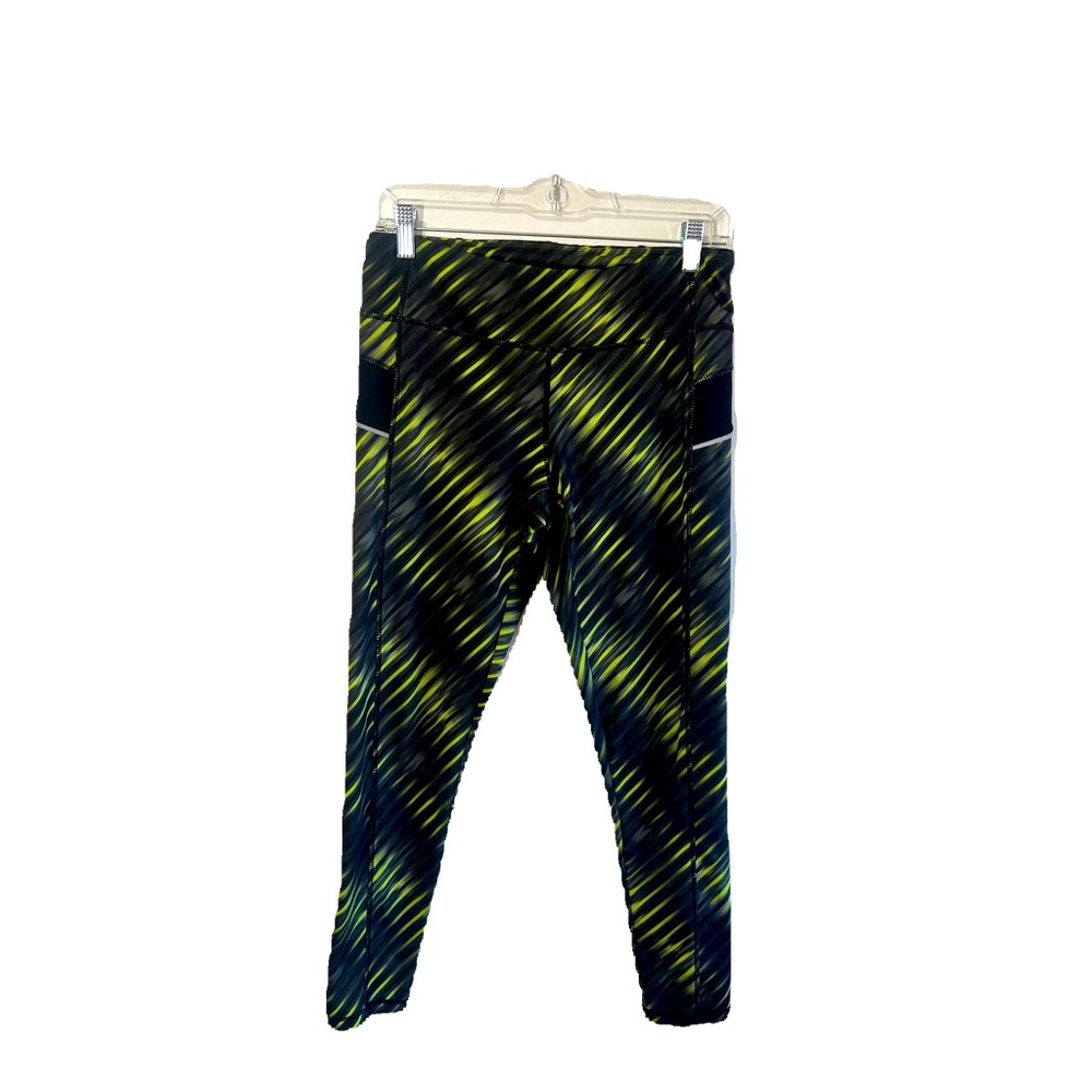 EVERLAST WOMEN ATHLETIC LEGGINGS in GREEN AND GLOW IN THE DARK LINES IN SIZE M